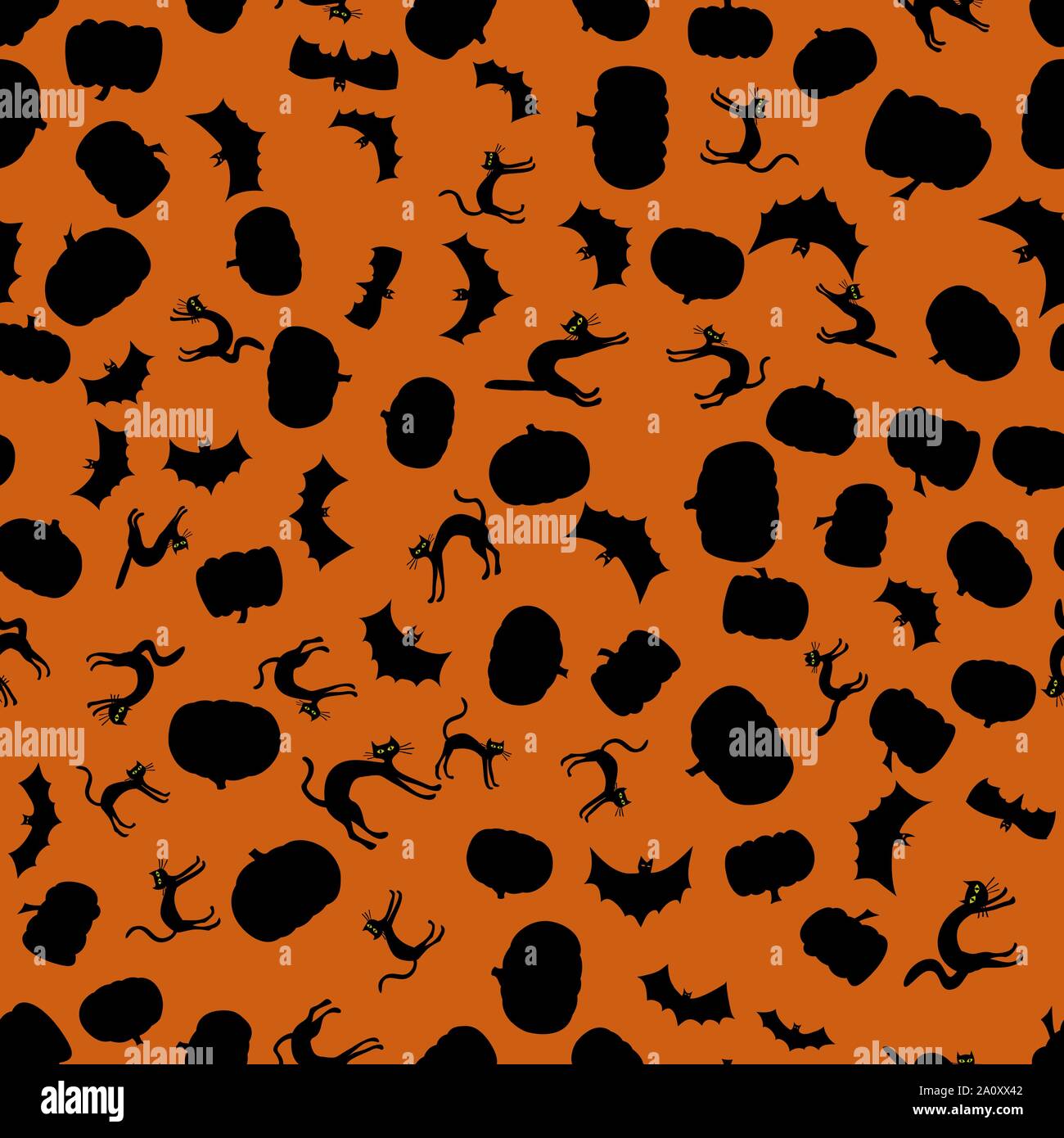 vector halloween seamless pattern - black silhouettes on orange ...