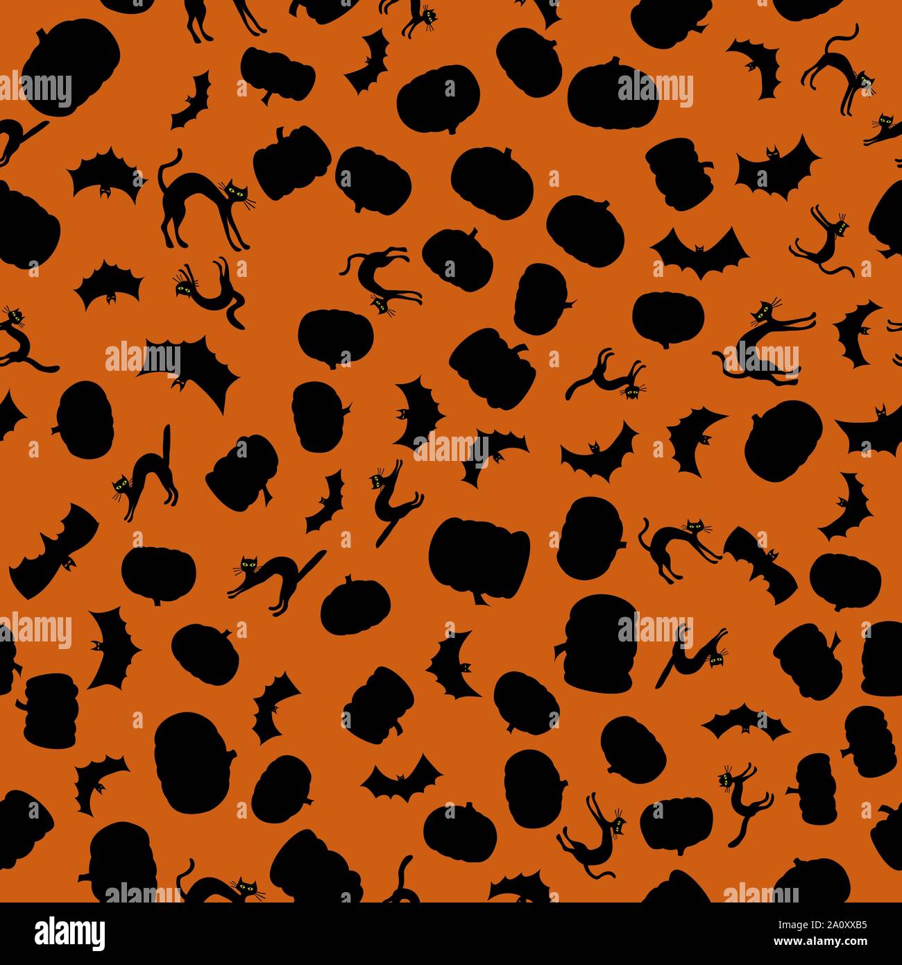 vector halloween seamless pattern - black silhouettes on orange ...