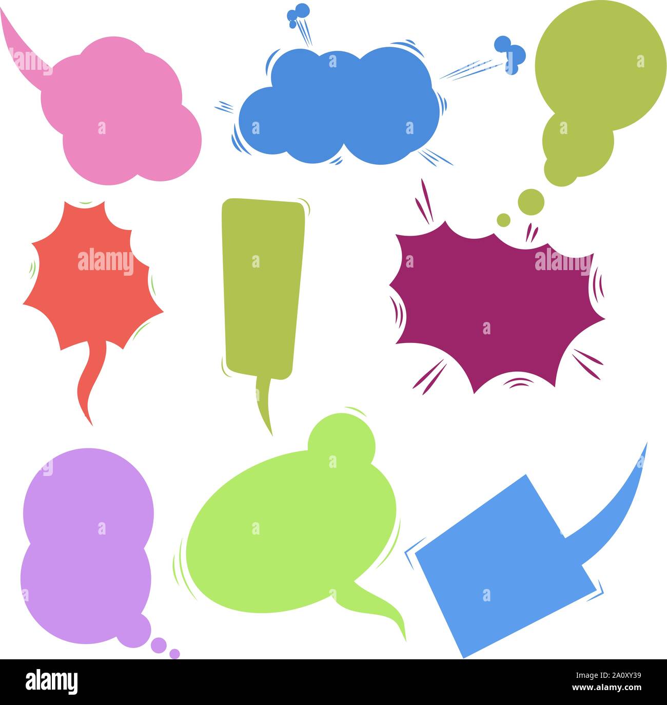 Set of retro comic empty colored speech bubbles. Design elements for poster, banner, card, flyer, infographic. Vector illustration Stock Vector