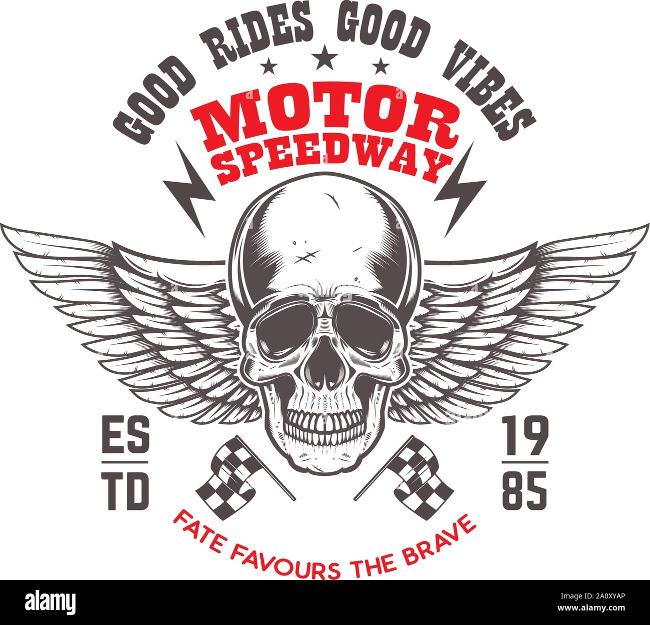 Custom motorcycles .Poster template with winged skull. Design element for poster, flyer, card, banner. Vector illustration Stock Vector