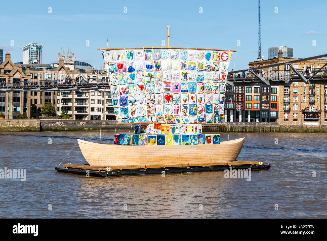 The Ship of Tolerance, a work by the Ilya and Emilia Kabakov Foundation, in the River Thames at Bankside, London, UK Stock Photo