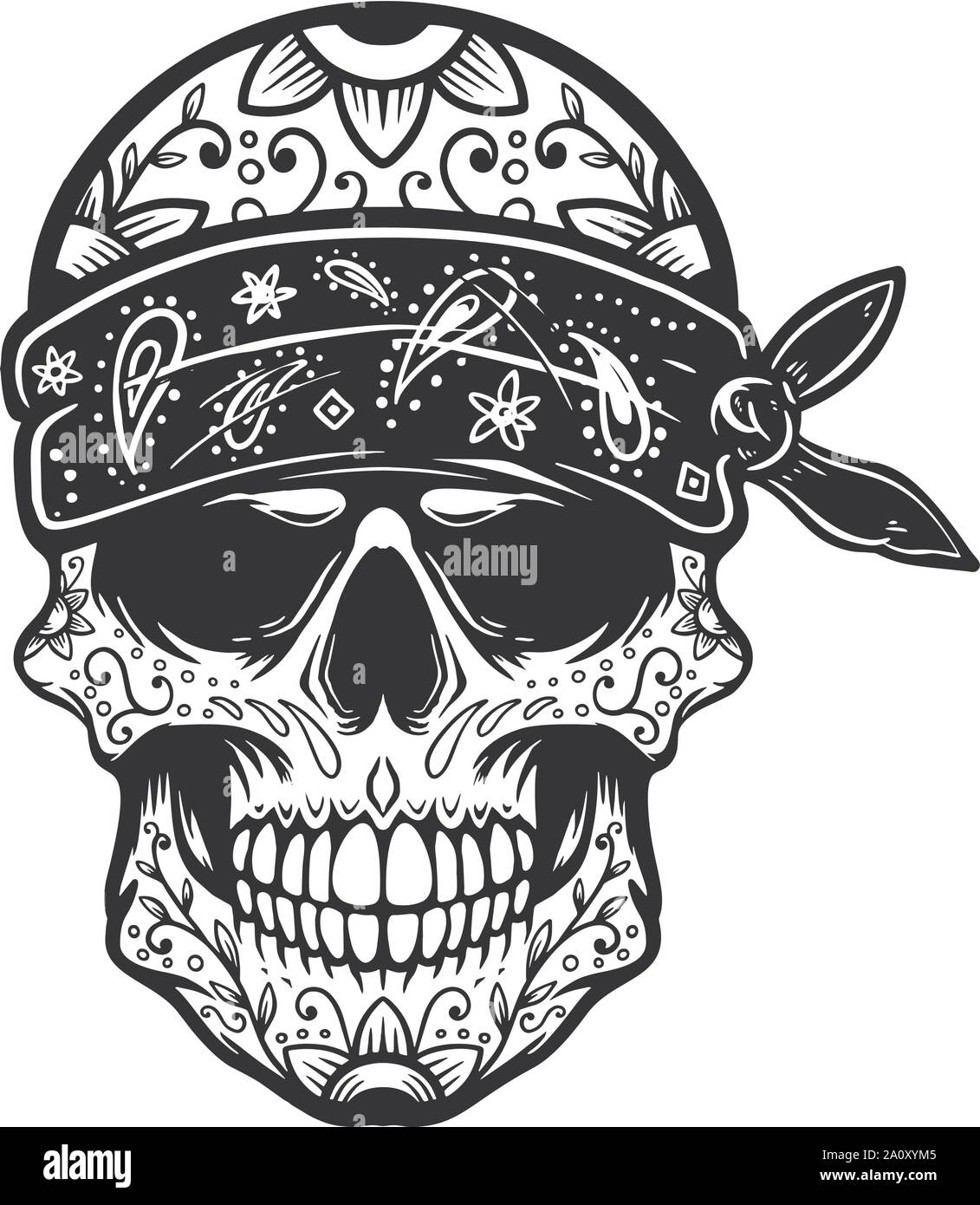 Mexican sugar skull in bandana. Design element for poster, t shirt, card,  banner. Vector illustration Stock Vector Image & Art - Alamy