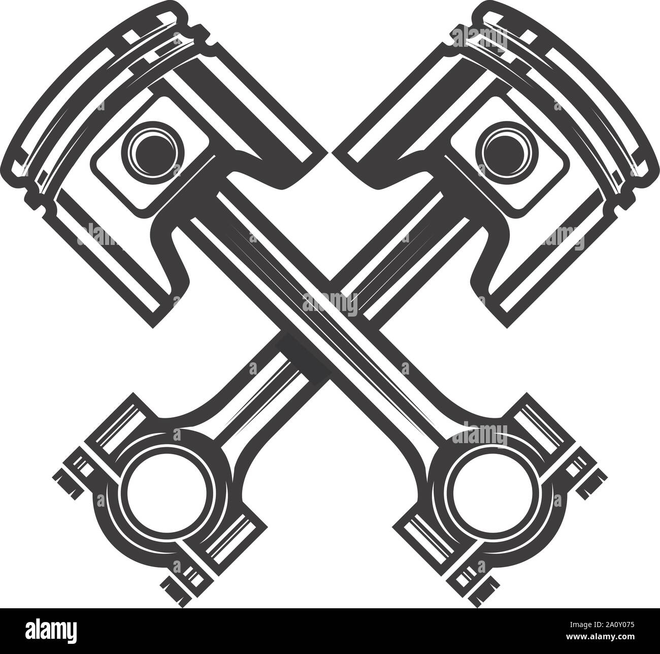 Crossed motorcycle pistons. Design element for poster, flyer, card, banner. Vector illustration Stock Vector