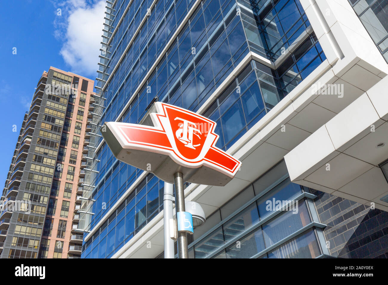 Toronto, Canada – 20 August, 2018: Toronto TTC sign and subway entrance in North York Stock Photo