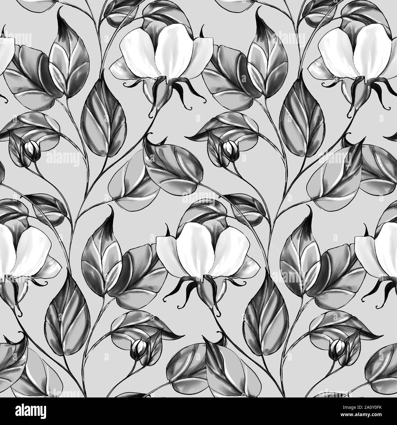 Seamless botanical pattern. Black and white Stock Photo - Alamy