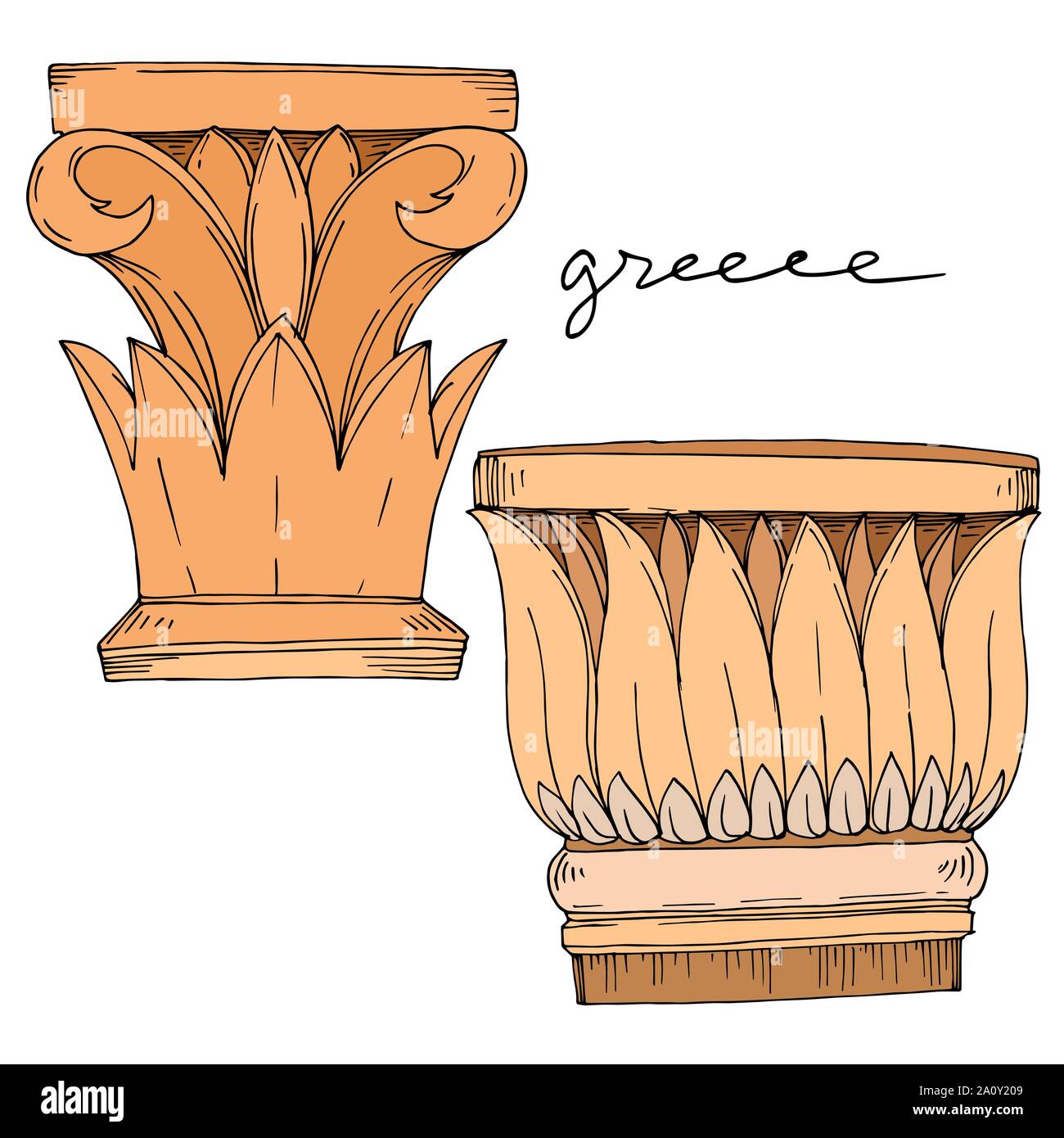 Vector Antique greek columns. Black and white engraved ink art ...