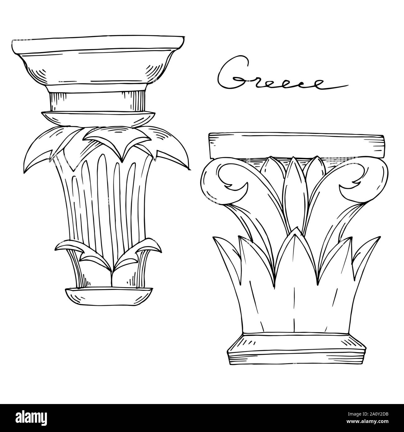 Vector Antique greek columns. Black and white engraved ink art ...