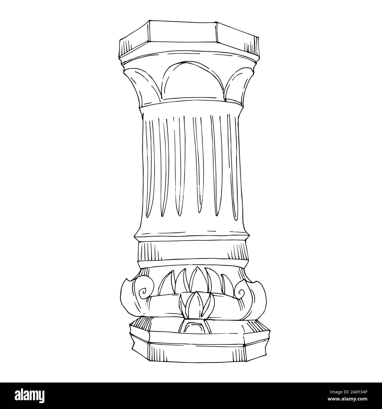 Vector Antique greek columns. Black and white engraved ink art