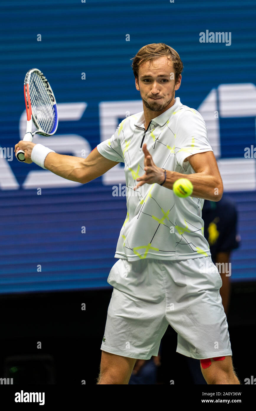 Daniil Medvedev of Russia competing in the finals of the Men's Singles at the 2019 US Open Tennis Stock Photo