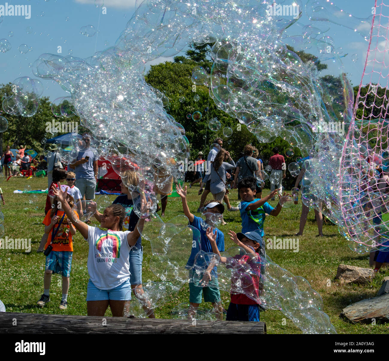Making bubbles at the Newport, RI kite festival Stock Photo