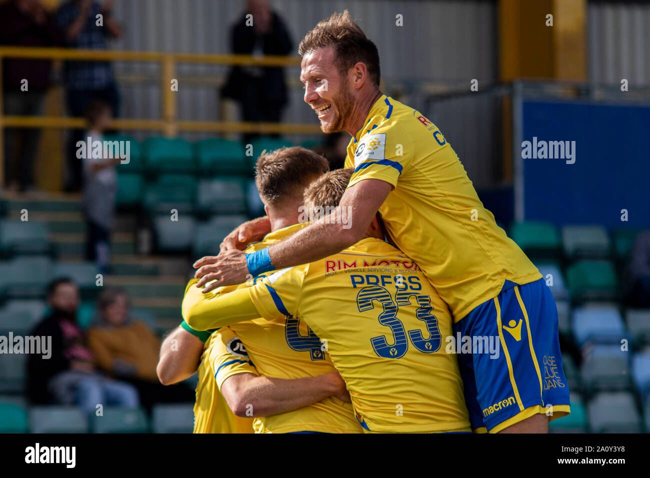 Chris Hugh of Barry Town scores his sides opening goal against Cefn ...