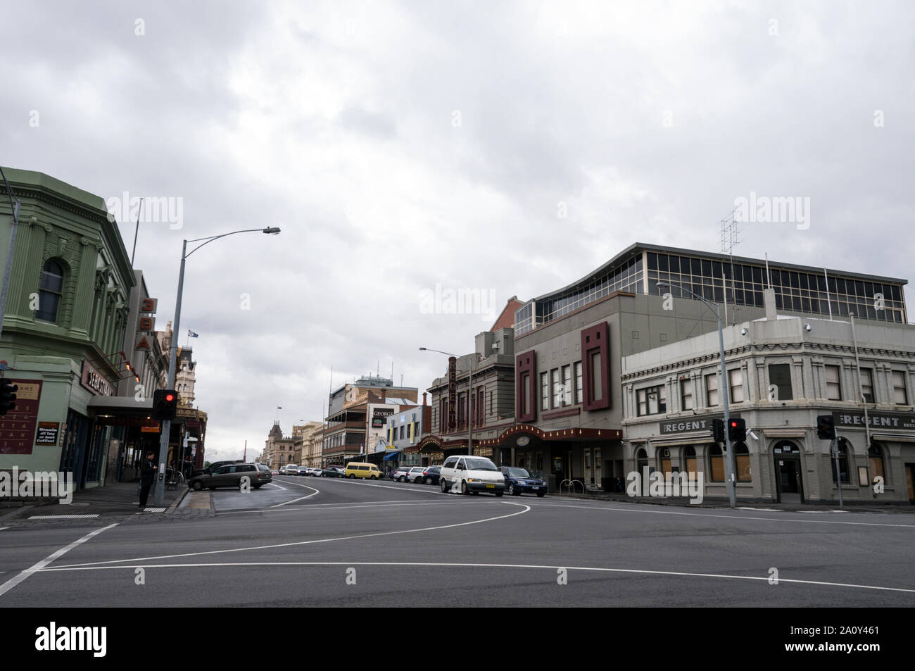 A row of Art Deco buildings in Lydiard Street North in Ballarat in the
