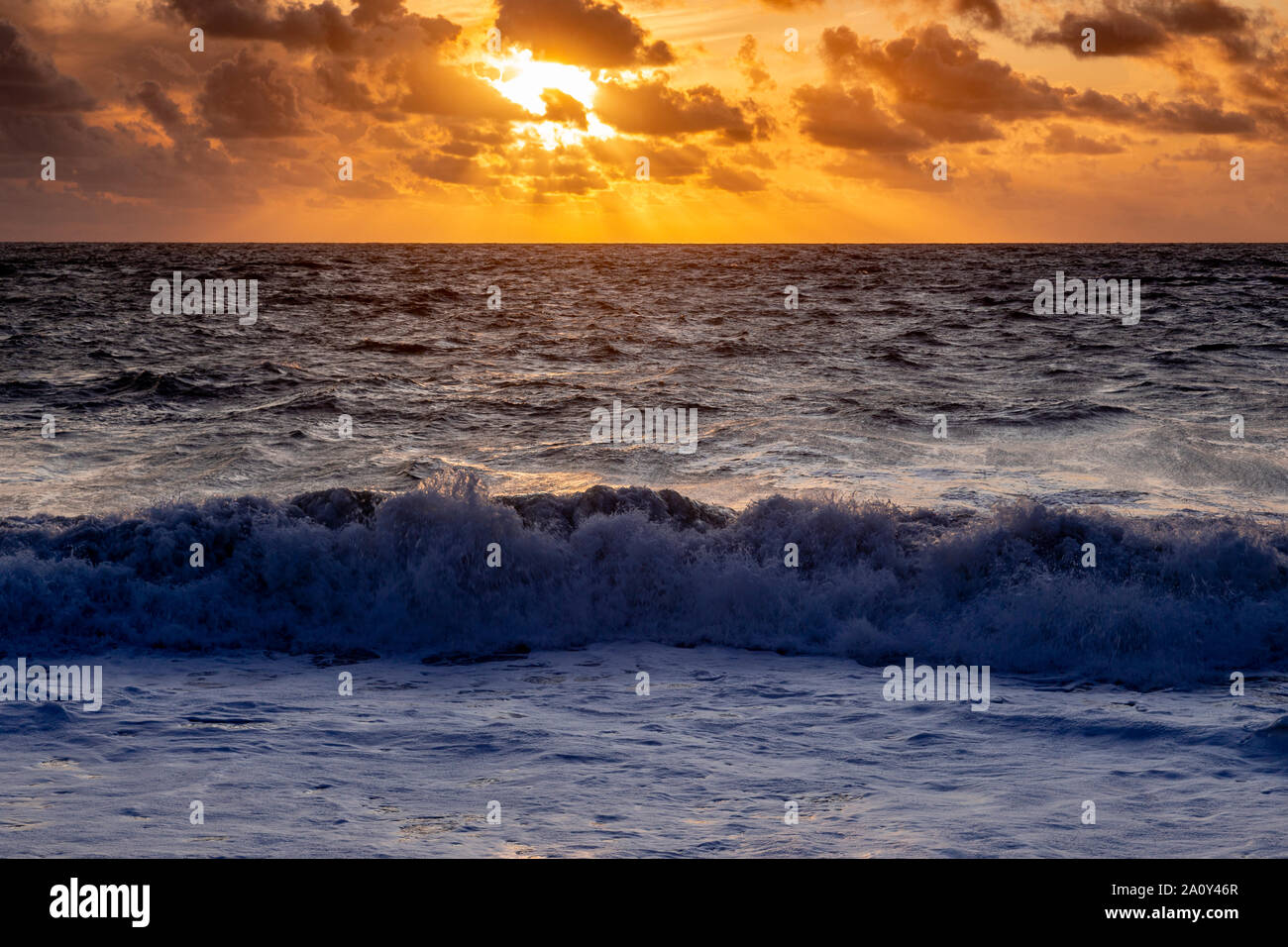 Sunset on the north Cornwall coast at Crackington Haven Stock Photo