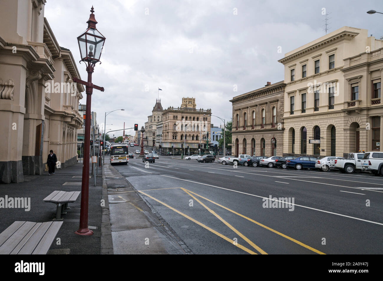 A Victorian street gas lamp in the wide Lydiard Street North in