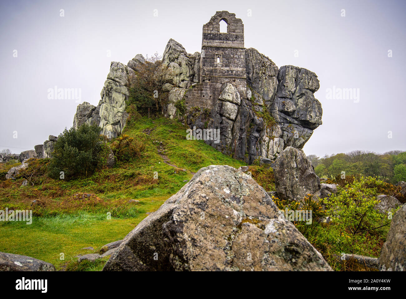 Ruined chapel on top of the Roche Rock granite outcrop in Cornwall, England, UK. Stock Photo