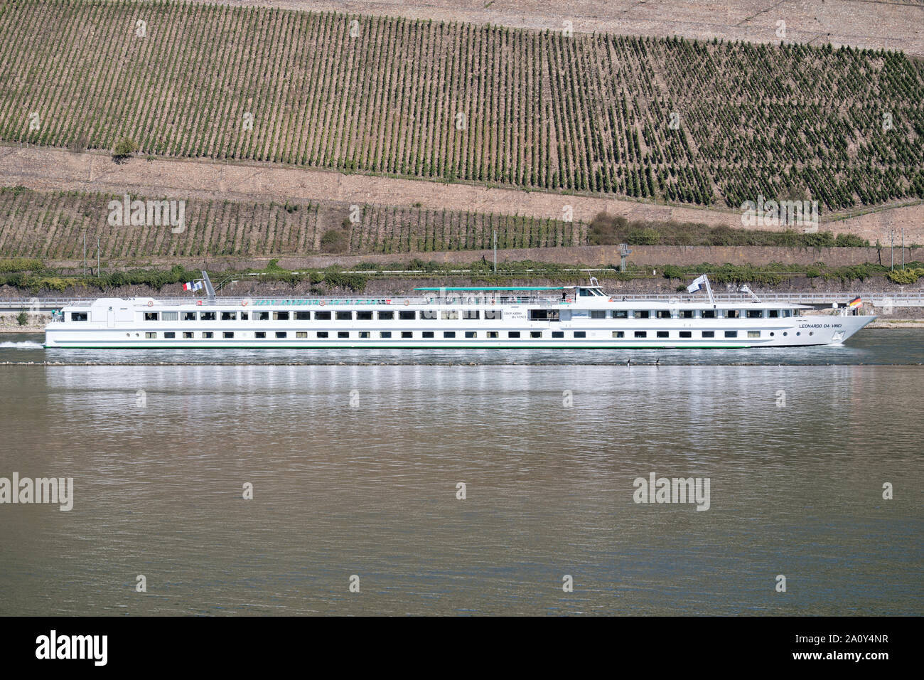 River cruise ship LEONARDO DA VINCI of CroisiEurope on the river Rhine. Stock Photo