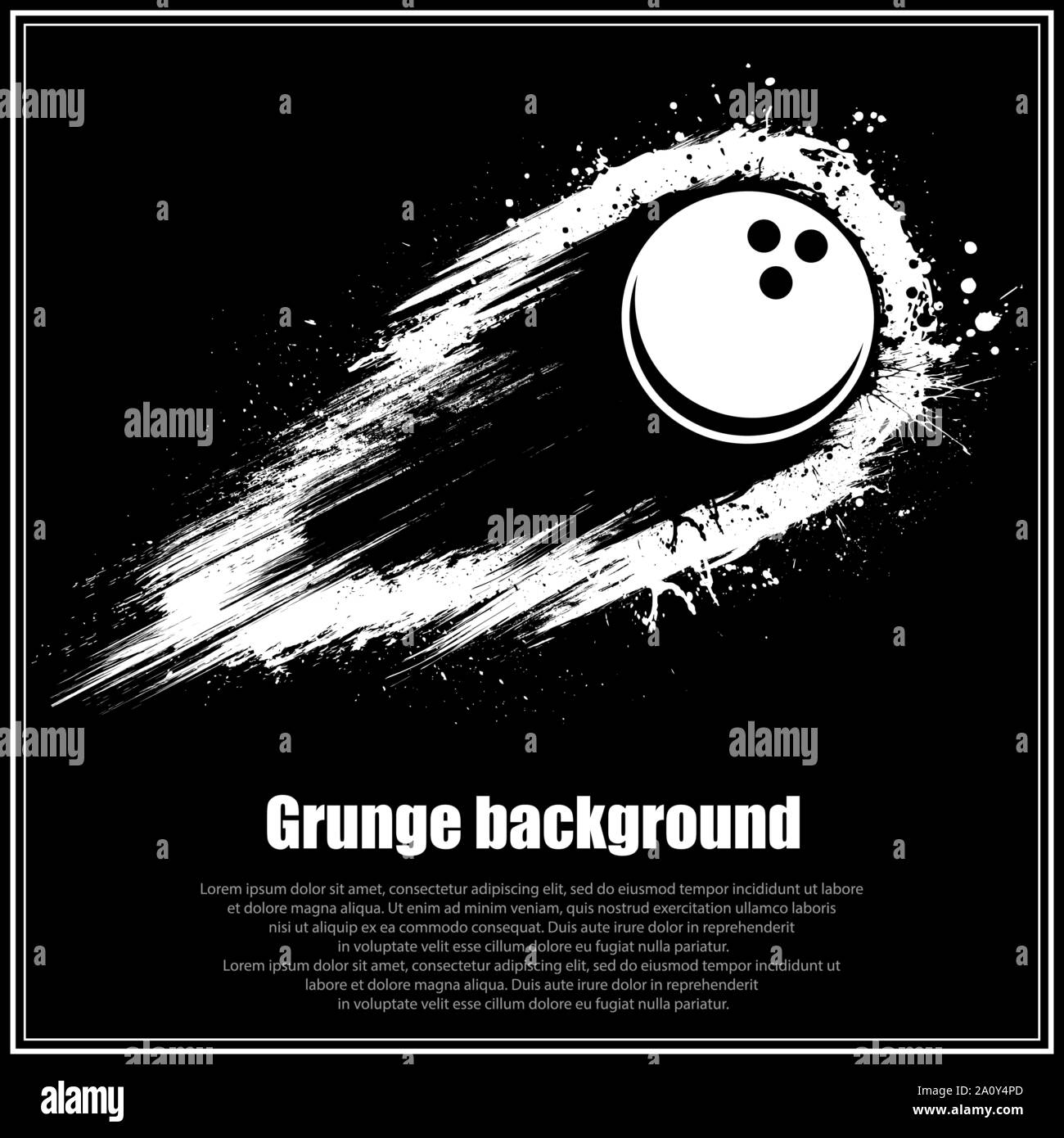 Black background with abstract bowling ball and movement grunge path Stock Vector