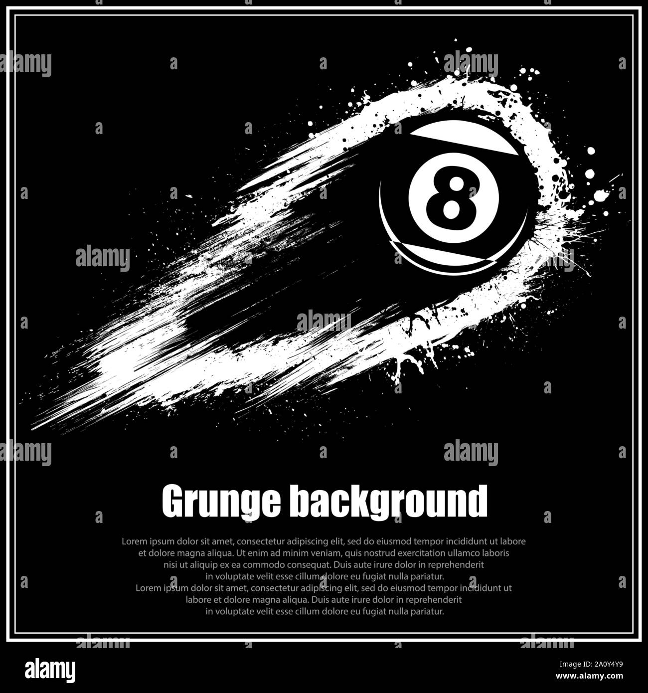 Black background with abstract billiards ball and grunge movement path Stock Vector