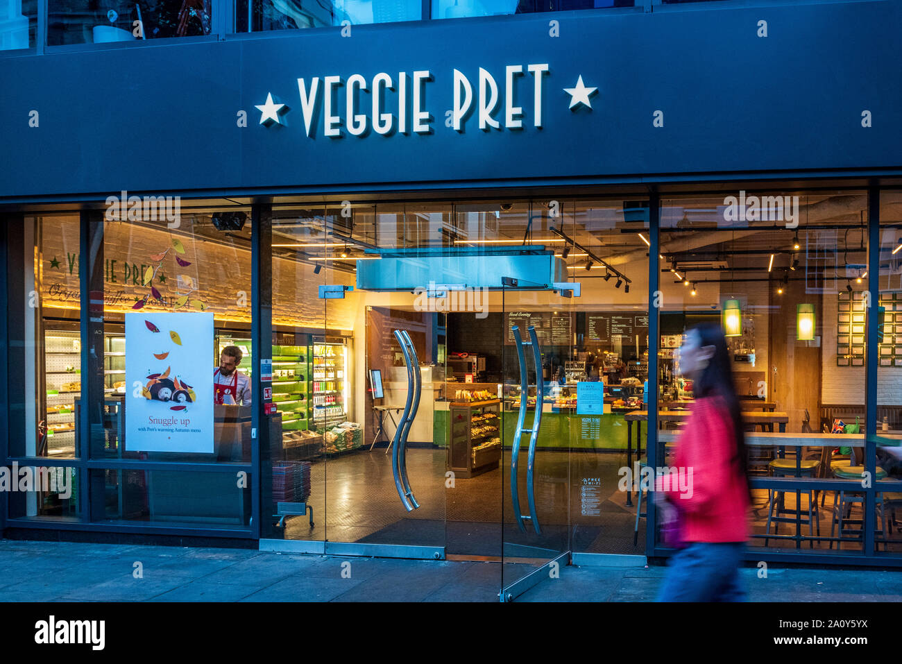 Veggie Pret restaurant in London's Soho district - Meat Free Pret a Manger restaurant Stock Photo