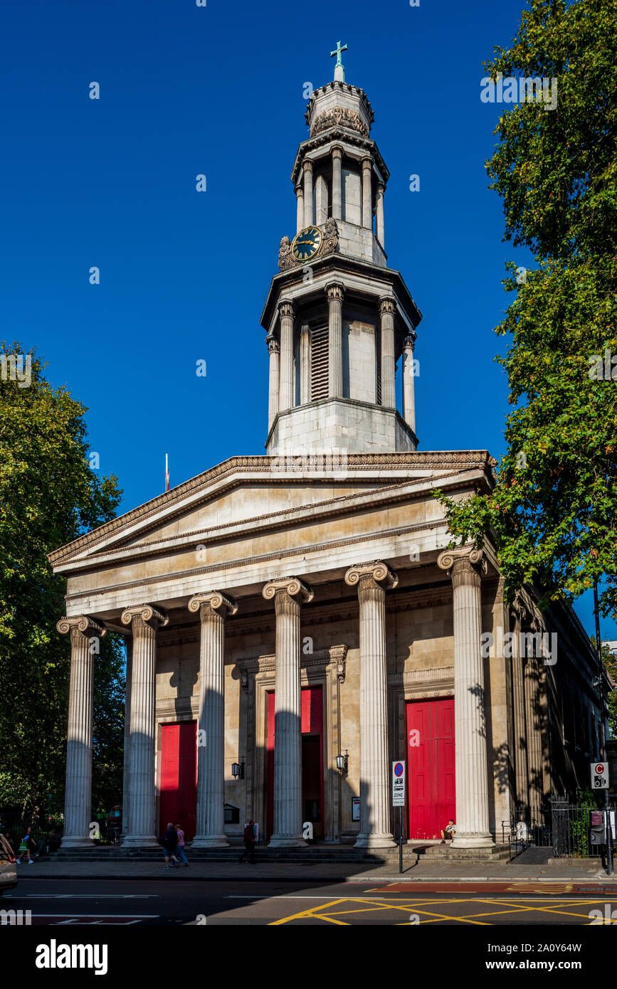 St Pancras Church in Central London. Built 1819–22 architects William and Henry William Inwood. AKA St Pancras New Church.  Greek Revival style. Stock Photo
