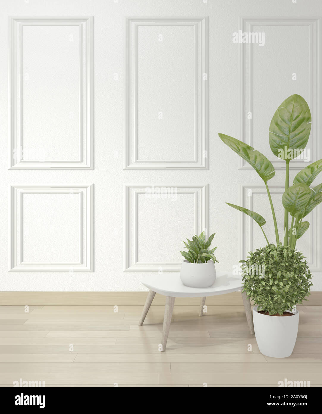 Empty Modern Contemporary Room And Design Wall With Molding 3d