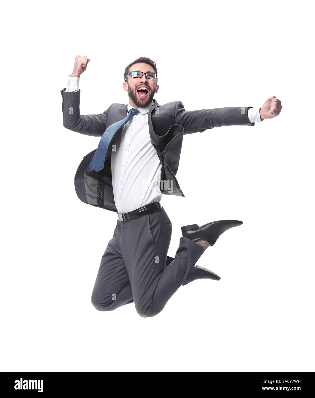 in full growth. happy young businessman. isolated on white Stock Photo ...