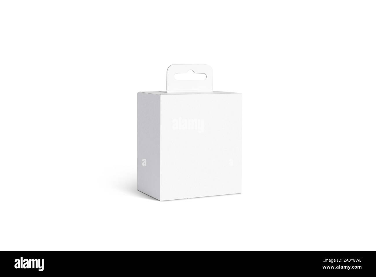 Blank white accessory box with hanger mockup, isolated Stock Photo