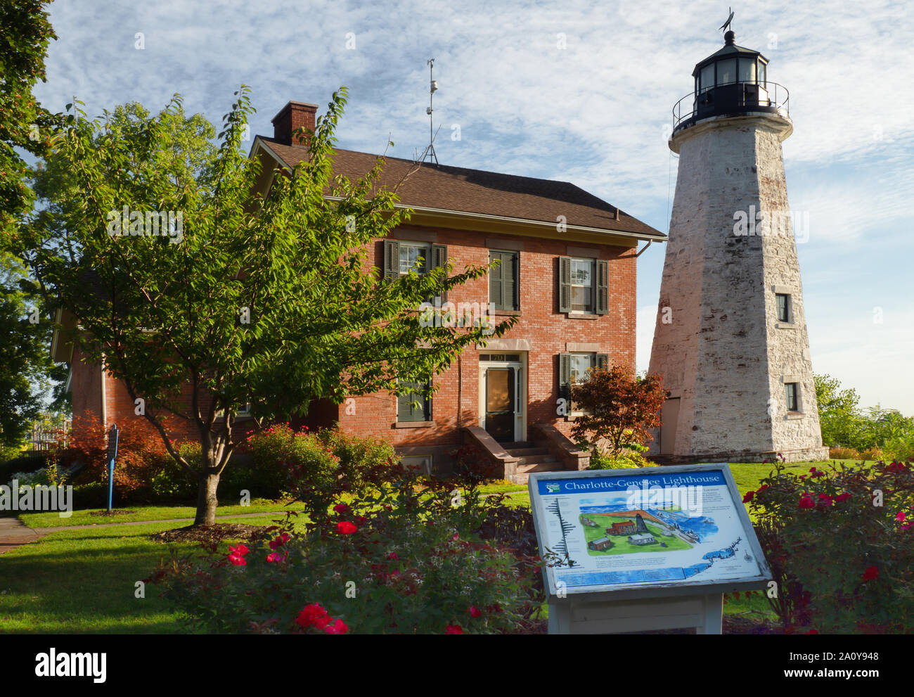 Rochester, New York, USA. September 20, 2019. View of the Charlotte-Genesee Lighthouse, built in 1822, in Charlotte, a suburb of Rochester, near the s Stock Photo