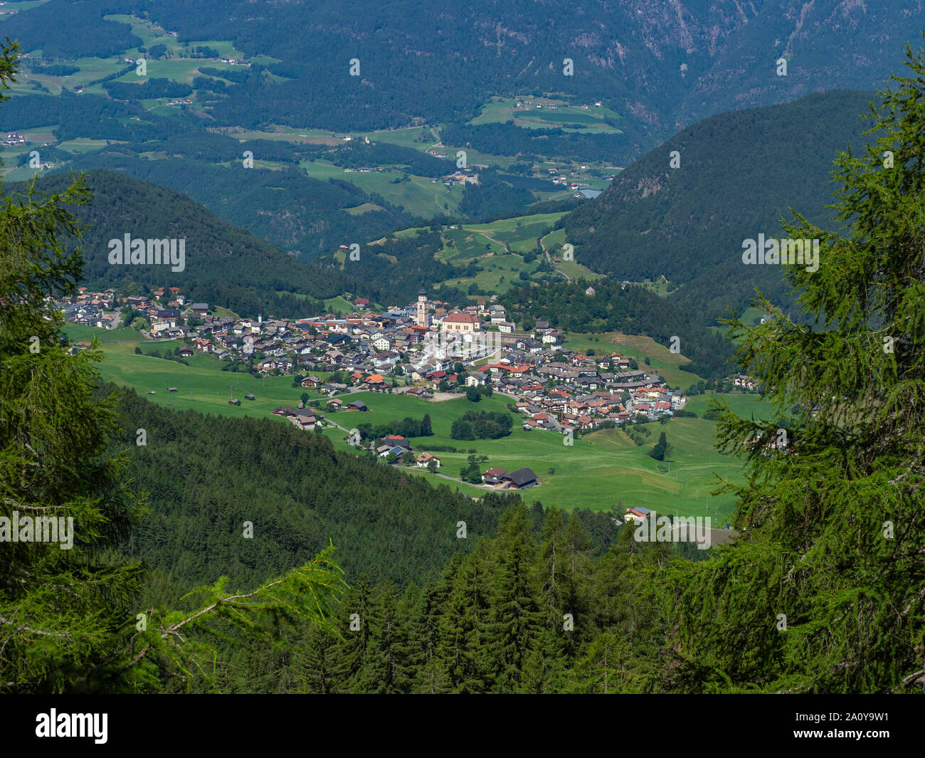 Kastelruth village Seiser Alm In the Italian Dolomites Stock Photo