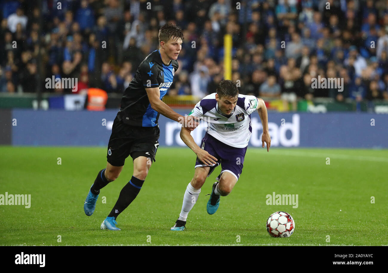 Brugge Belgium September 22 Pieter Gerkens Of Anderlecht Battles For The Ball With Eduard Sobol Of