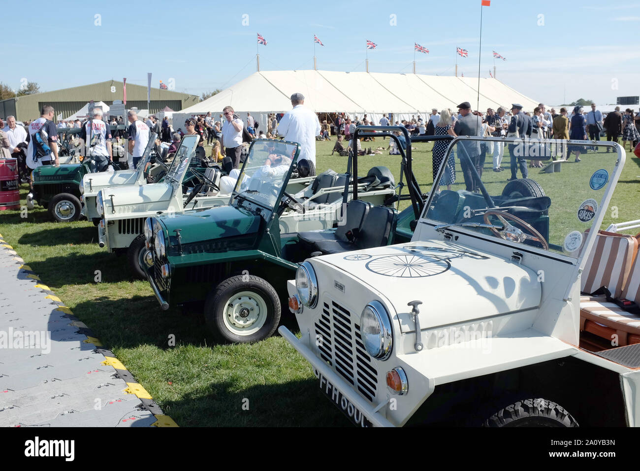September 2019 - Classic Min Moke car collection at the Goodwood Revival Stock Photo