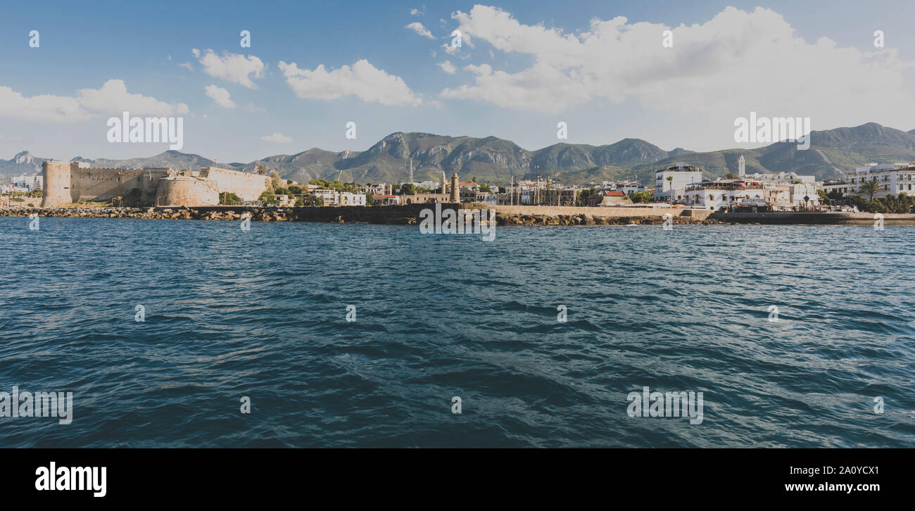 Panoramic view of Kyrenia ( Girne ) old harbor, Cyprus Stock Photo