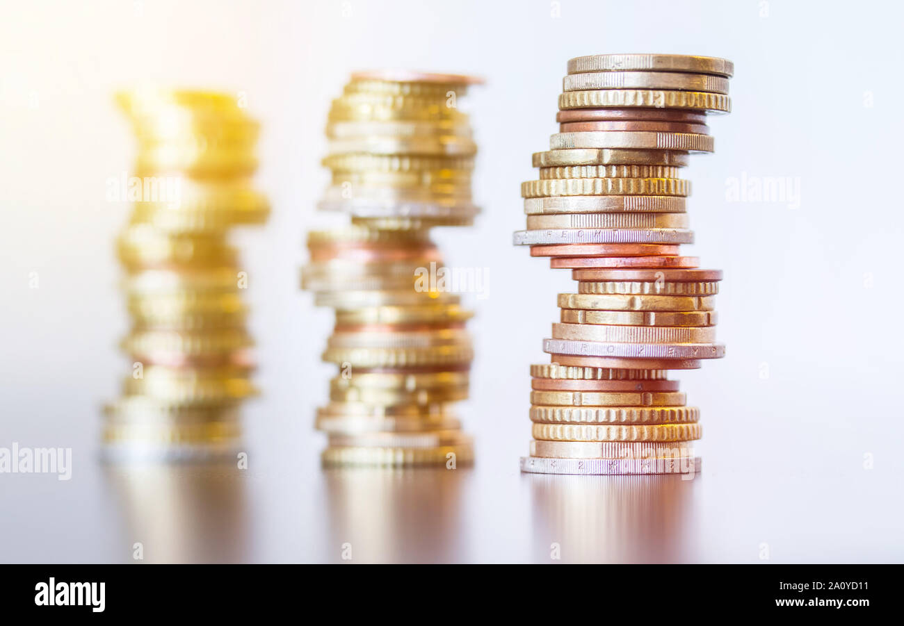 Coins stacked on each other, close up picture, money concept Stock ...