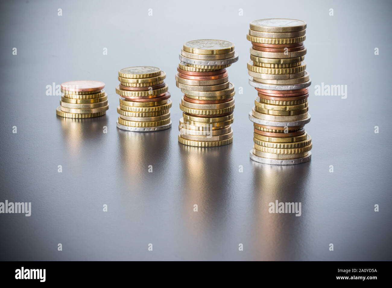 Coins stacked on each other, close up picture, money concept Stock ...