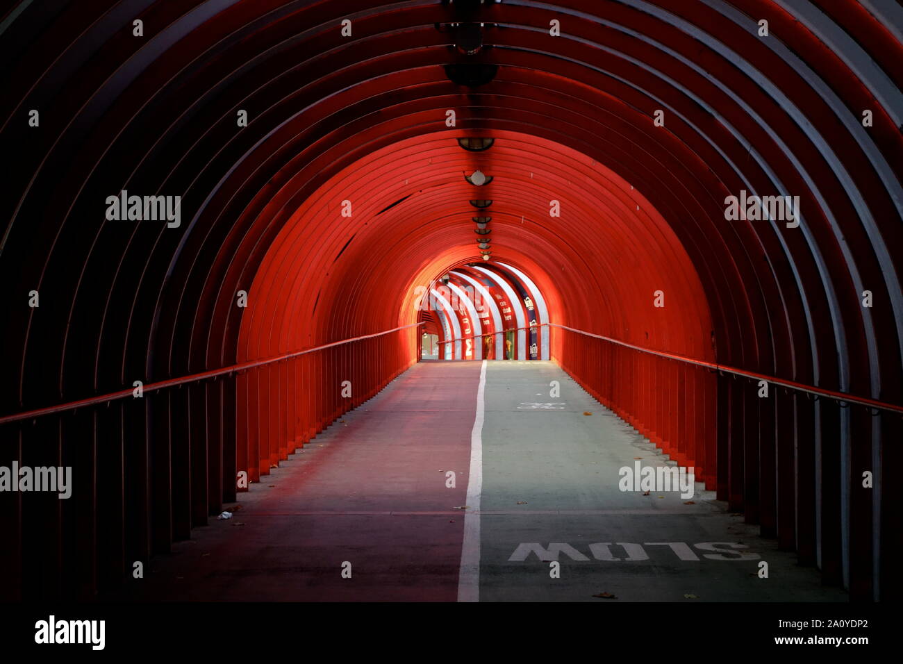 Walkway over the motorway, Glasgow. (SECC /Hydro Tunnel over Clydeside expressway) Stock Photo