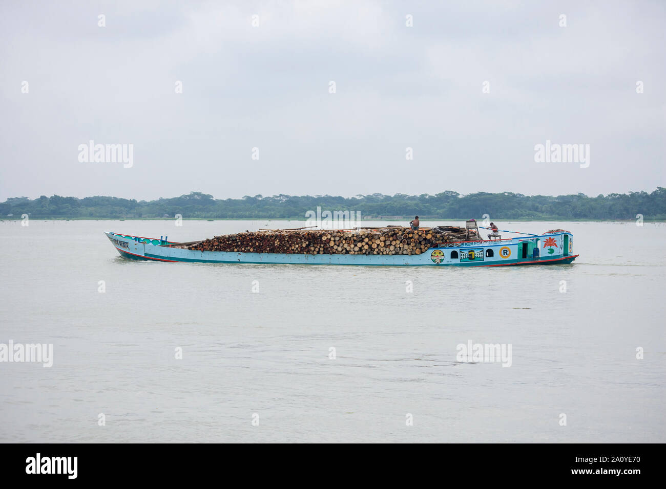 Cargo Boat on Padma River, Bangladesh Stock Photo