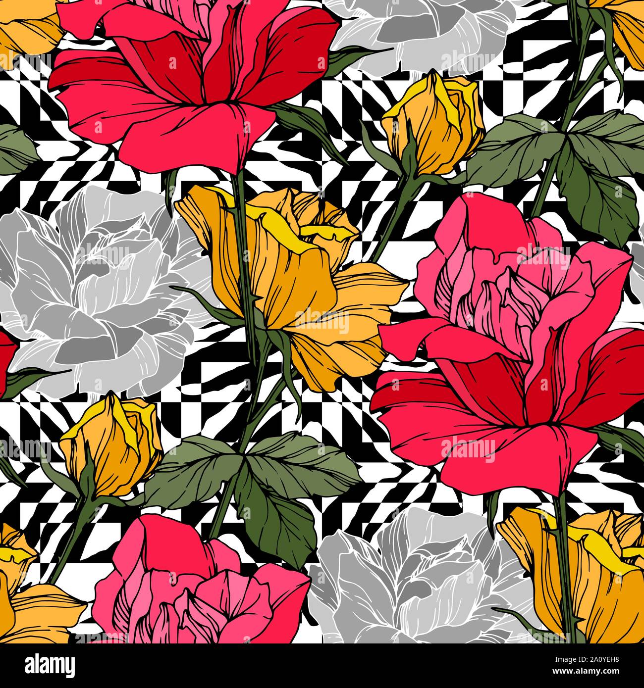Vector Exotic Zebra print with floral botanical flowers. Black and