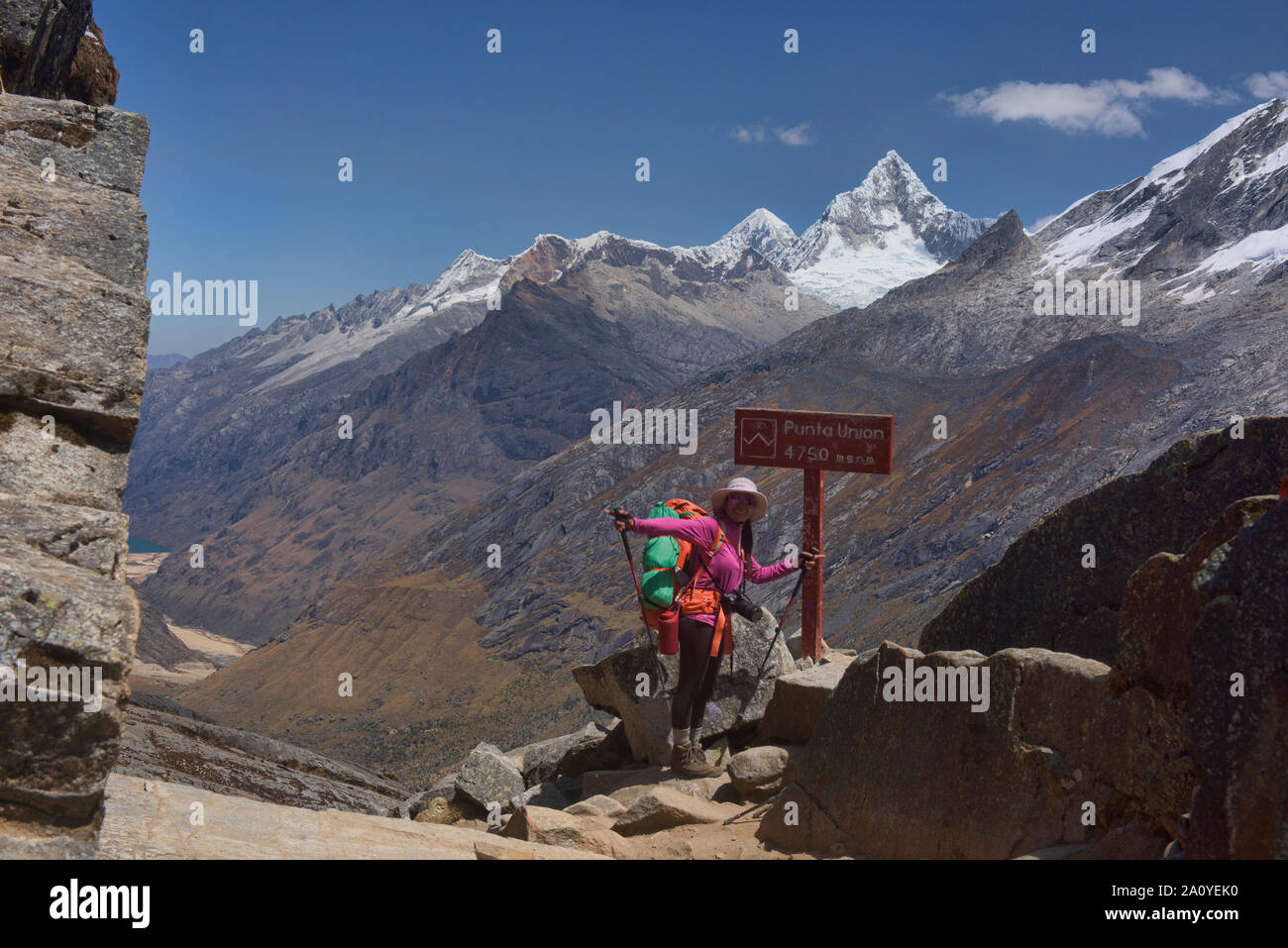 The view from Punta Union pass on the Santa Cruz trek, Cordillera Blanca, Ancash, Peru Stock Photo