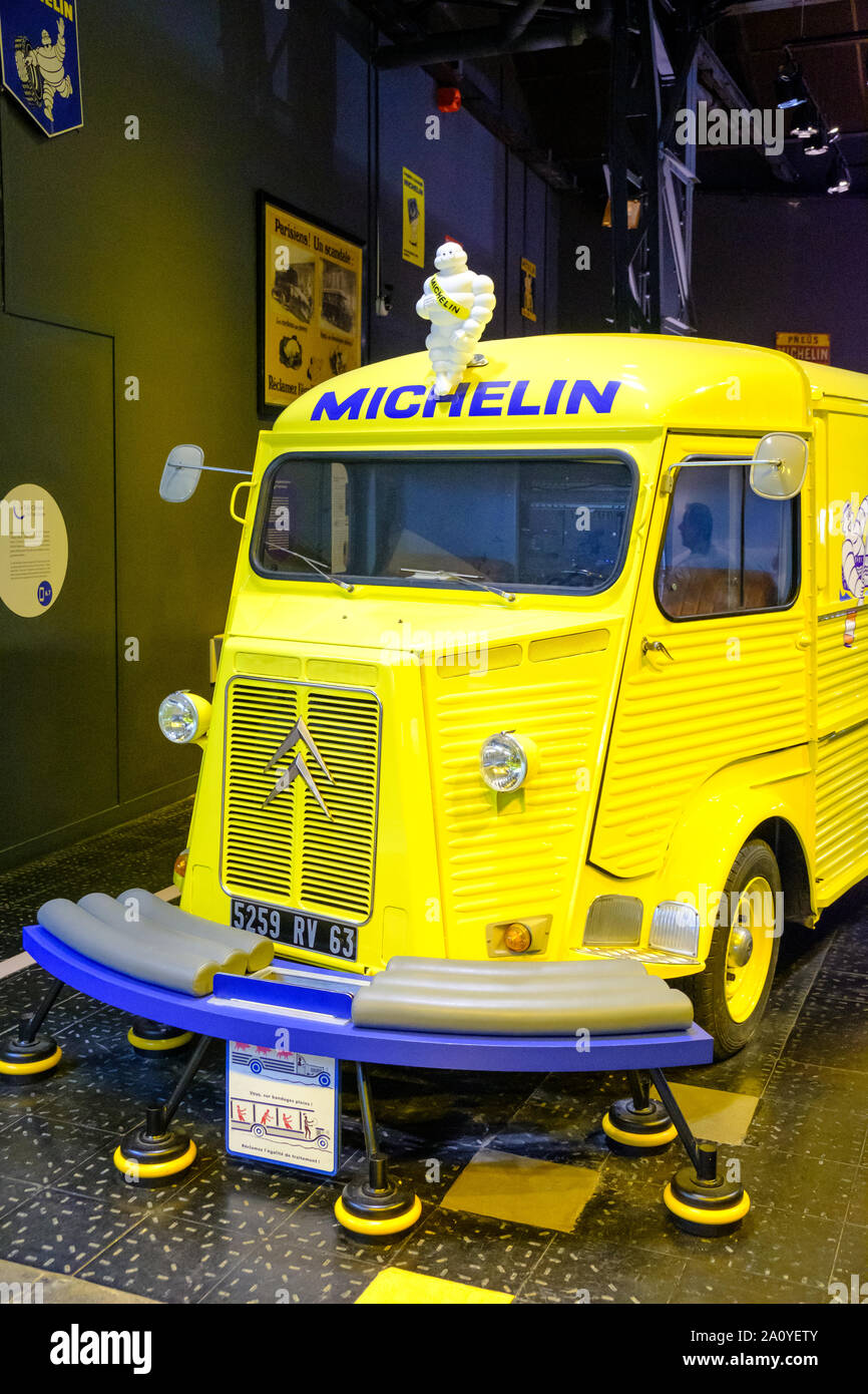 Citroen van Michelin Tyre Man on roof in the L'Aventure Michelin museum in Clermont Ferrand, France Stock Photo - Alamy