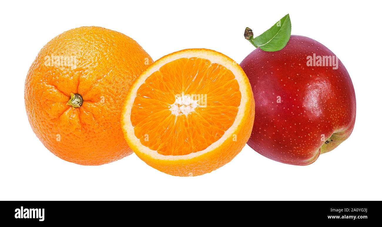 Apple and orange isolated on white background Stock Photo - Alamy