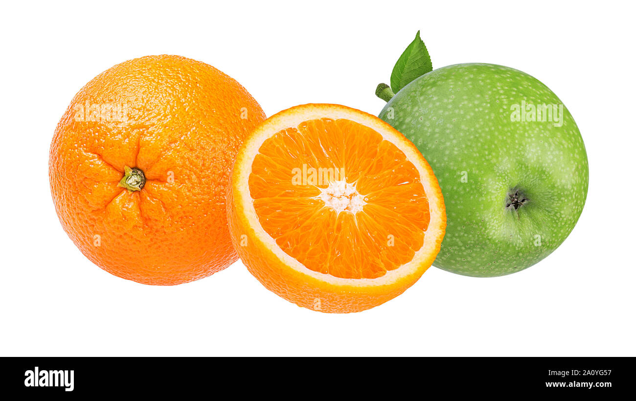 Apple and orange isolated on white background Stock Photo - Alamy
