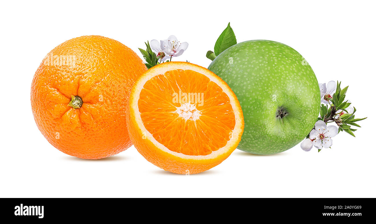 Apple and orange isolated on white background Stock Photo - Alamy