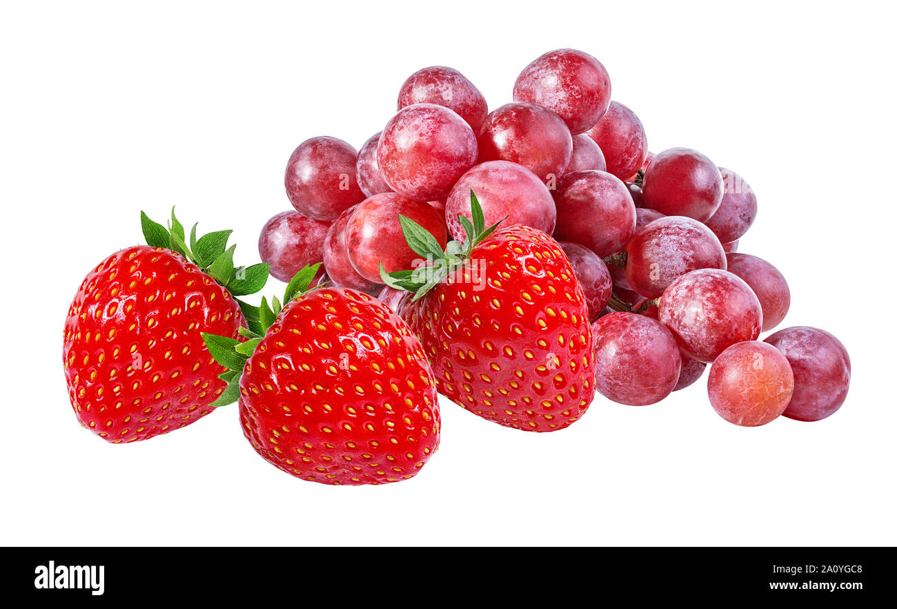 Strawberry and grapes isolated on white background Stock Photo