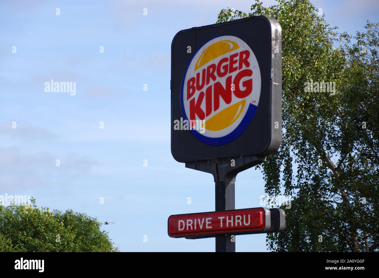 Burger King sign with Drive Thru Stock Photo
