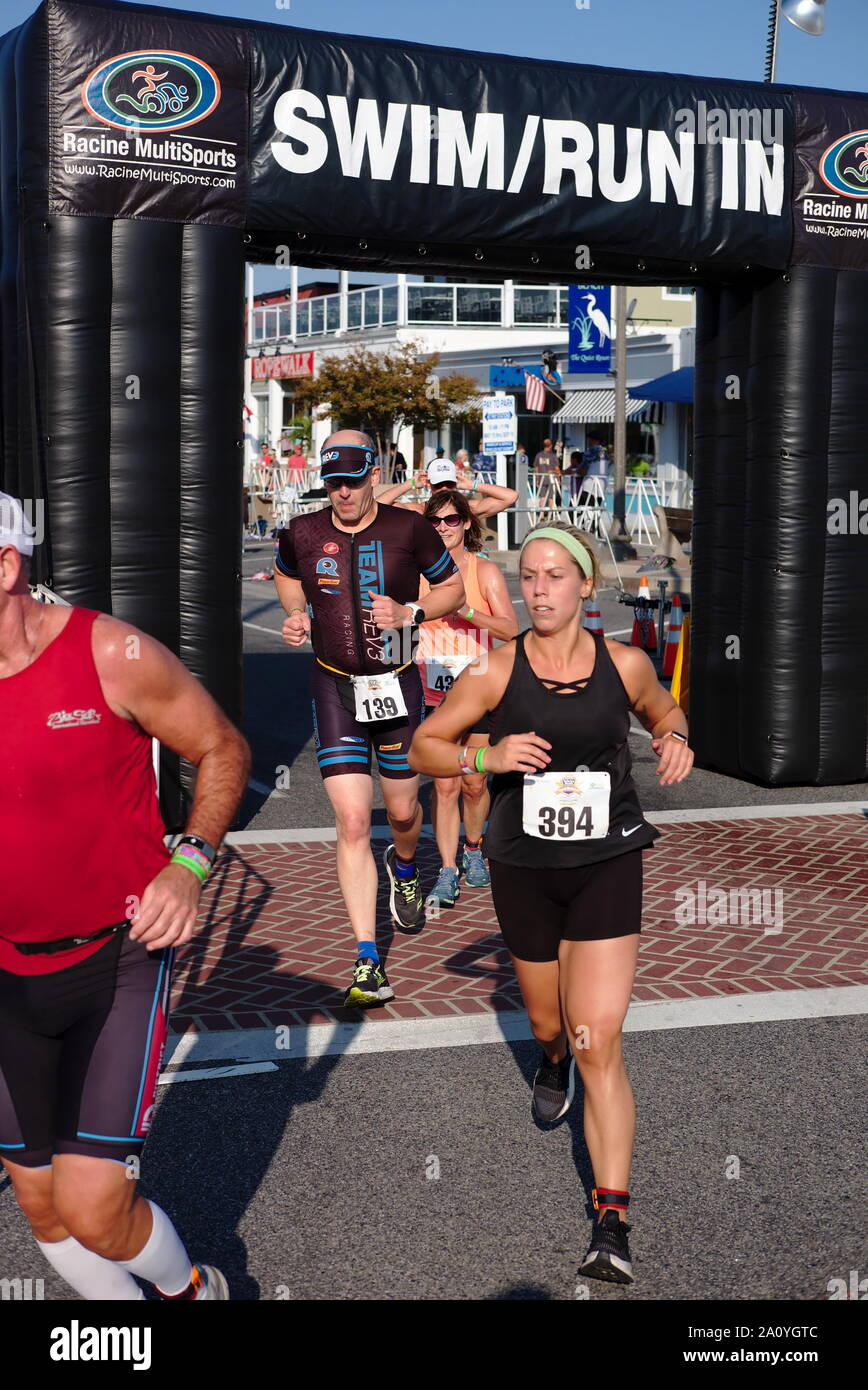 Male runner exits the transition zone of the Bethany Beach First