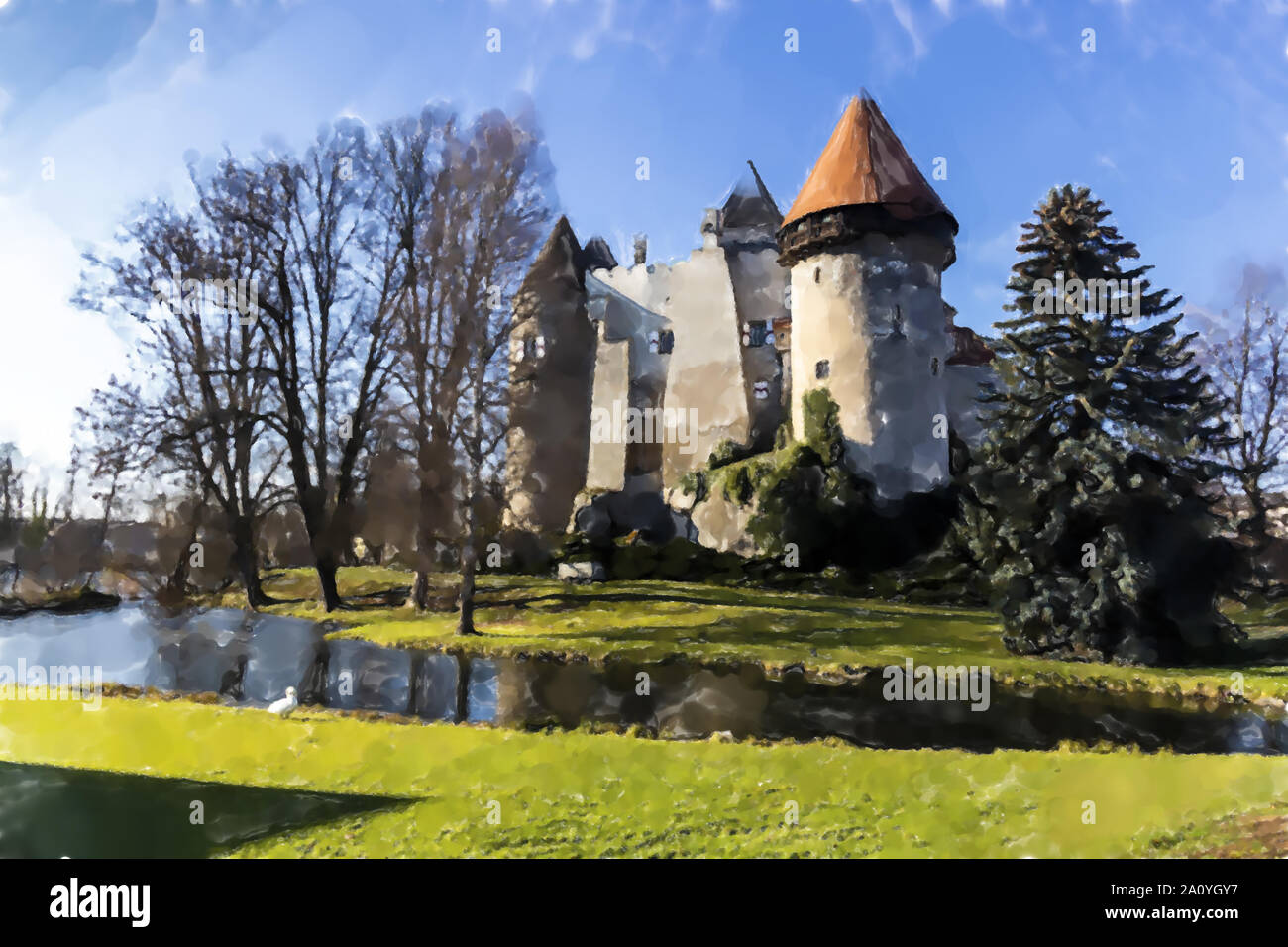 Castle Heidenreichstein, Austria - Watercolor style. Stock Photo