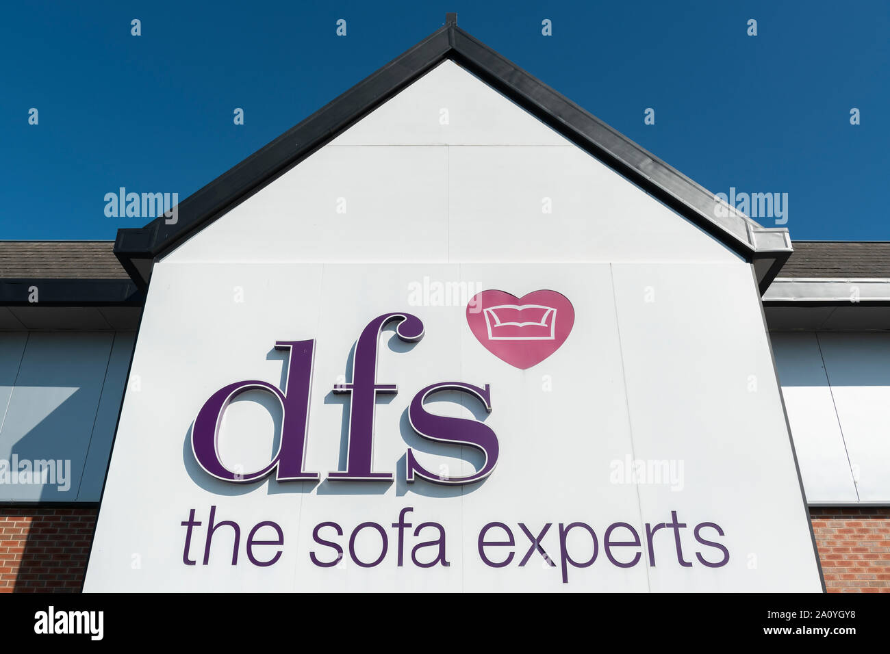 Dfs sofa store sign logo name shop exterior leeds Birstall retail park  Batley Stock Photo - Alamy