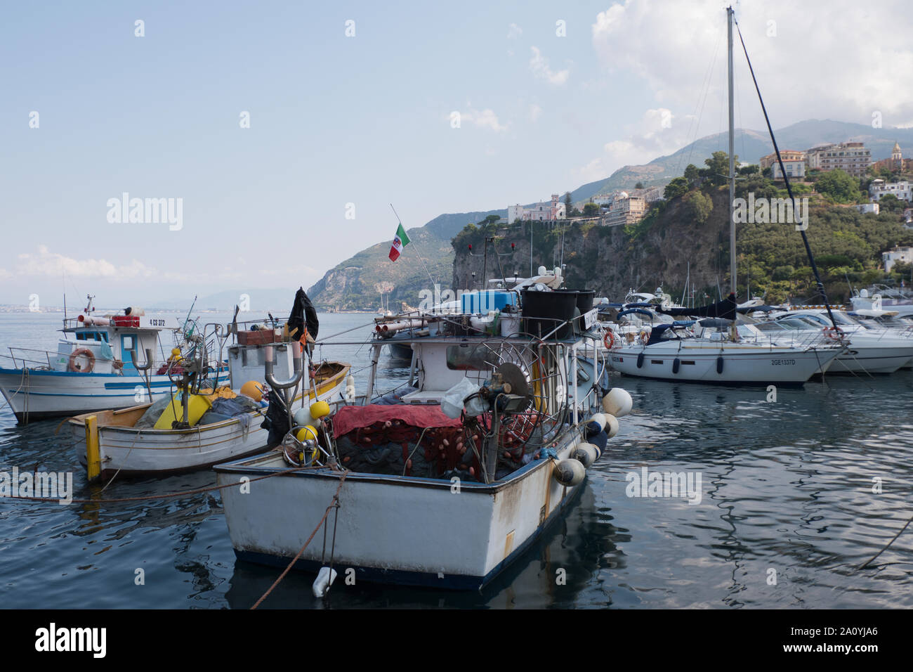 Fishing trawlers moored in Seiano marina in Italy Stock Photo - Alamy