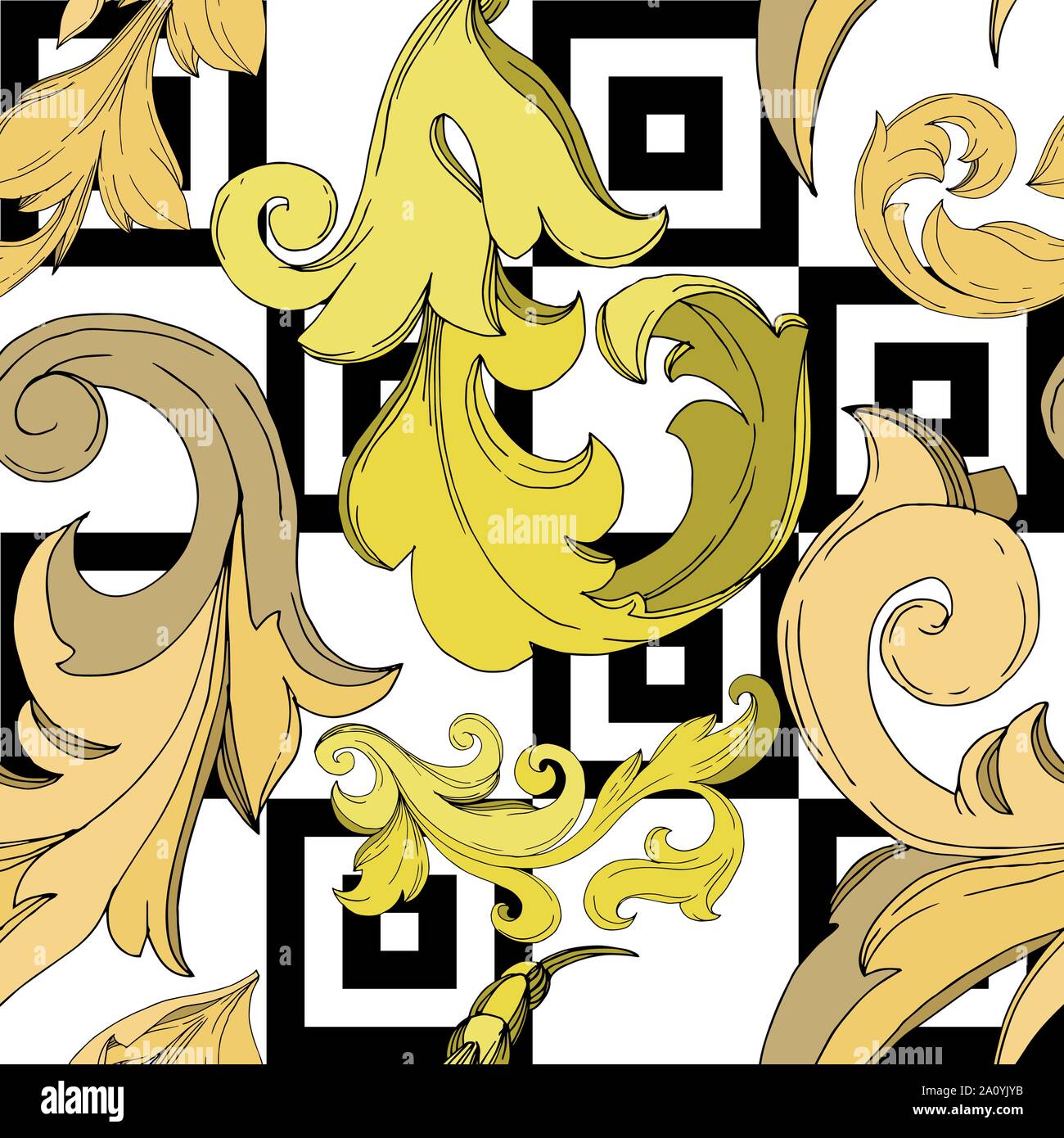 Vector Golden monogram floral ornament. Baroque design elements. Black ...
