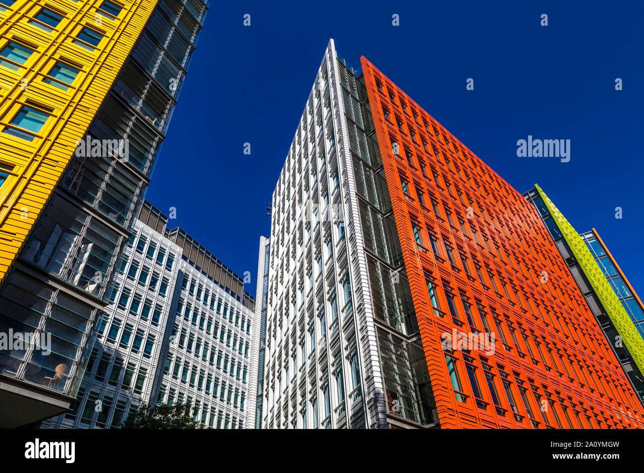 Colourful building facade of Central Saint Giles designed by Italian architect Renzo Piano, St Giles, London, UK Stock Photo